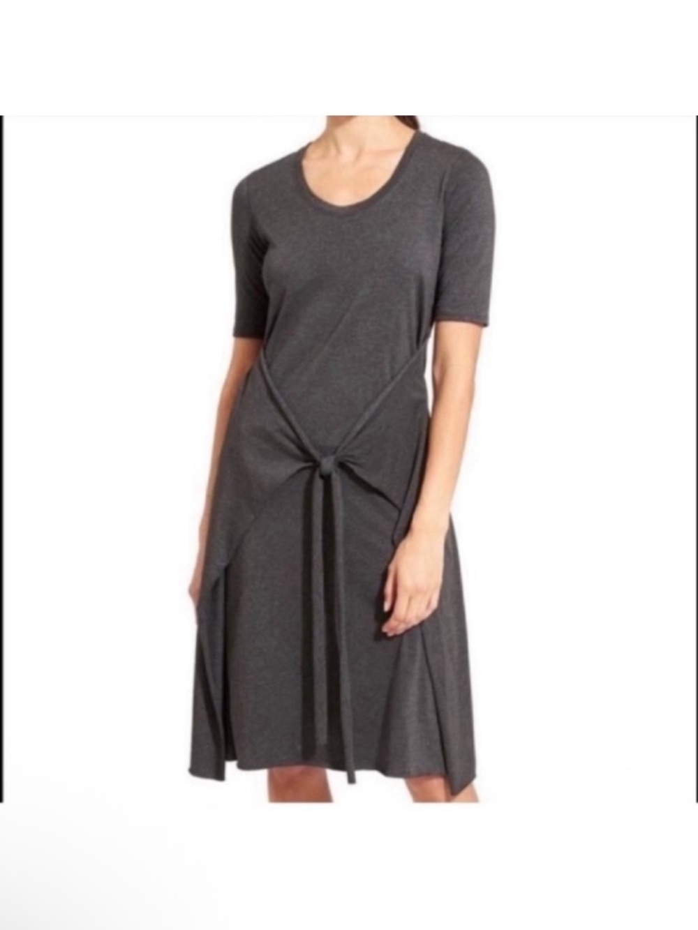 Athleta knit Tie Knot Front Knee length/Mini dress Sz M Gray Scoop Neck